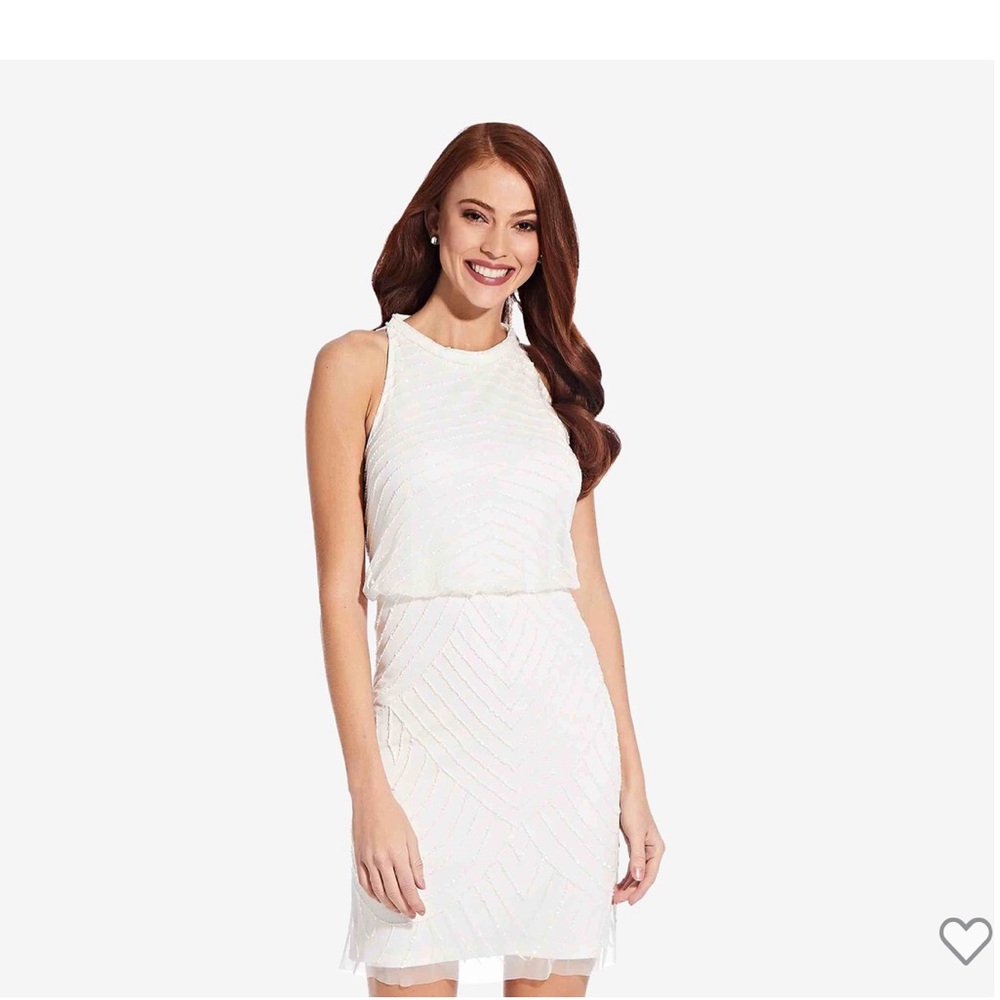Adriana Papell white beaded cocktail dress
